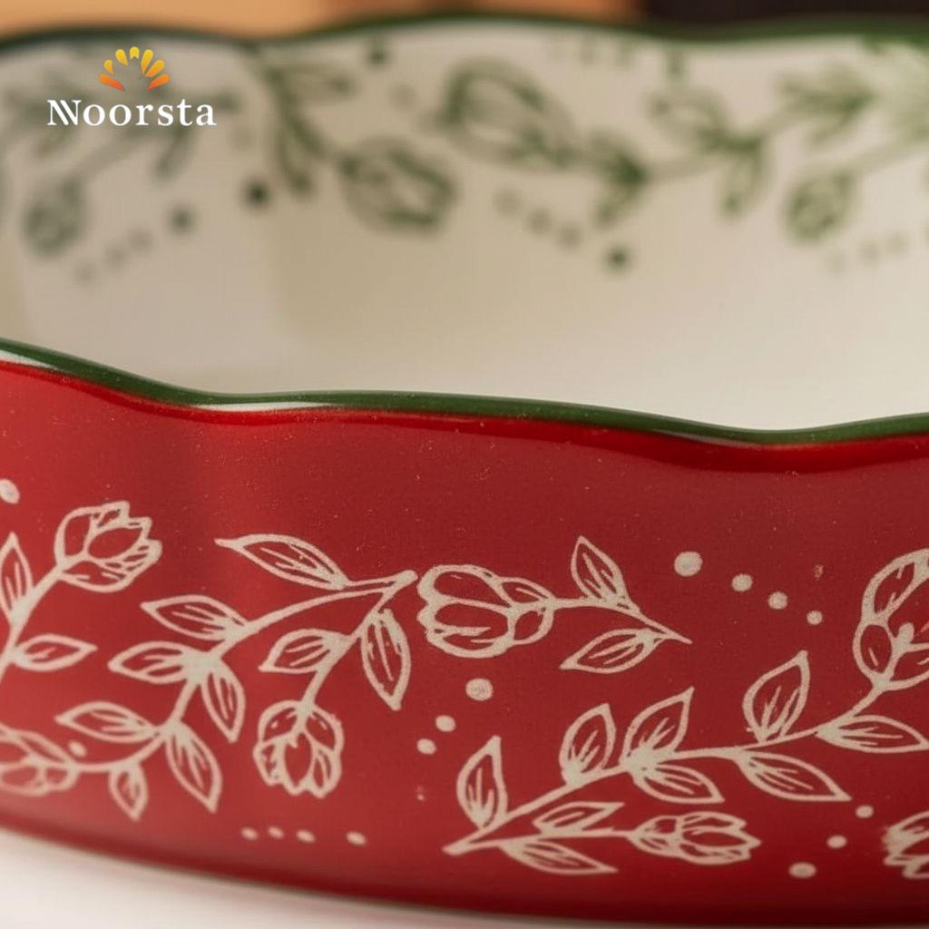 Royal Crimson Floral Ceramic Oval Baking Dish Set - 3 Piece