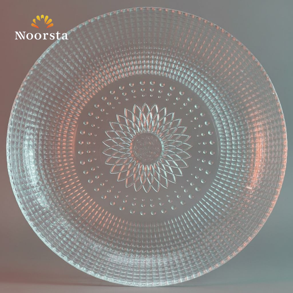 طقم أطباق جاتوه وتسالي زجاج شفاف محفور - Elegant Textured Clear Glass Cake Plate Set - Noorsta