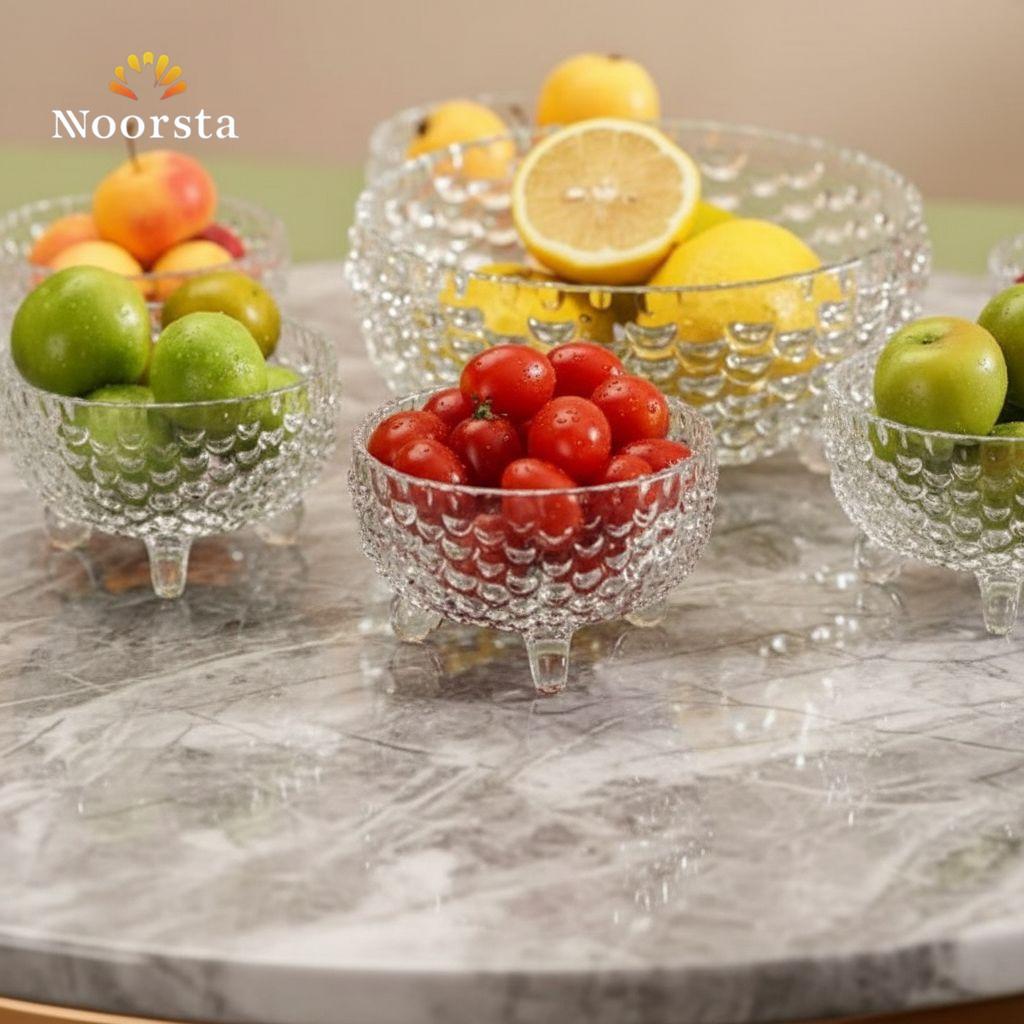 Radiant Crystal-Textured Footed Glass Serving Set - 7 Pieces