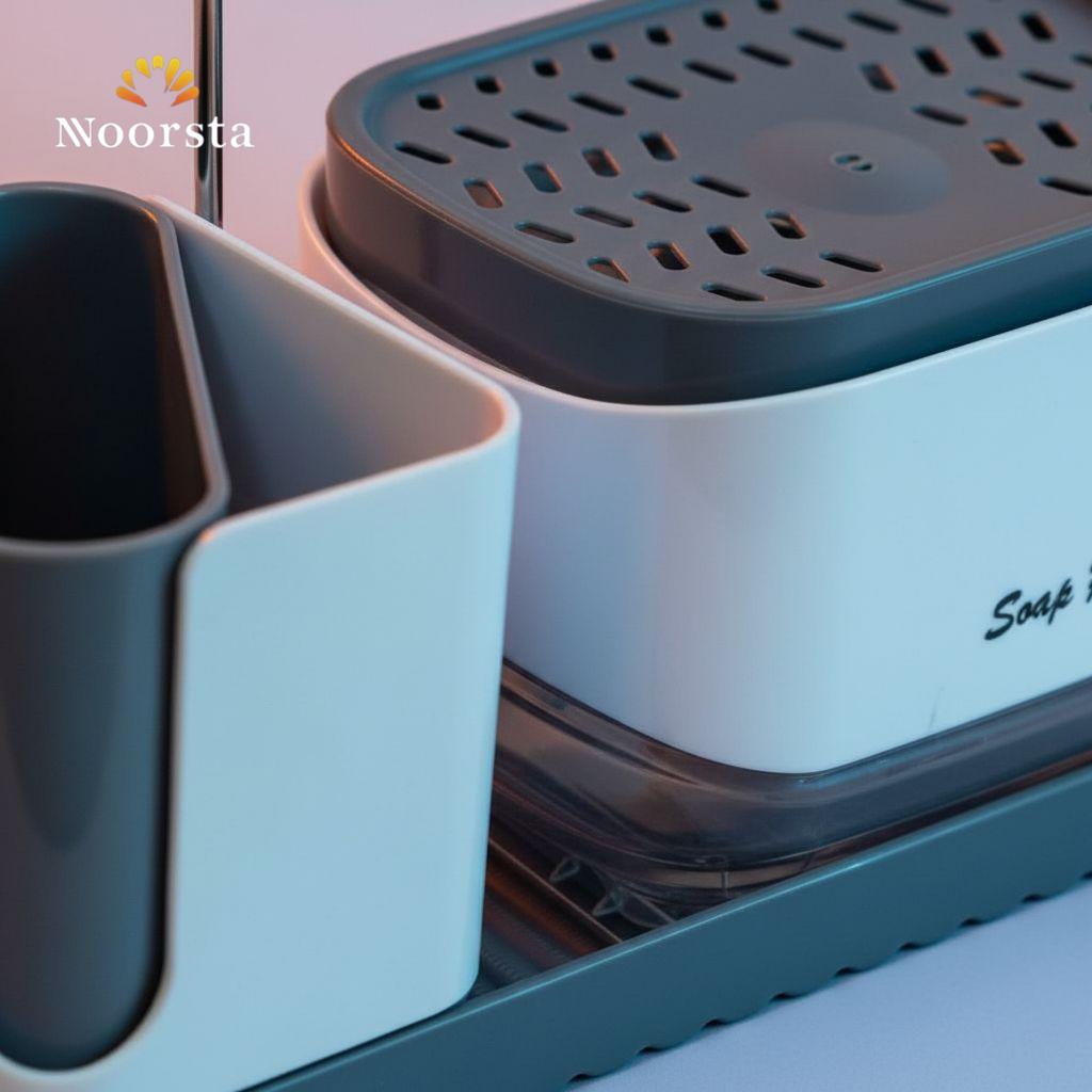 ديسبنسر صابون 3 في 1 منظم لحوض المطبخ - Modern 3-in-1 Kitchen Soap Dispenser Caddy - Noorsta