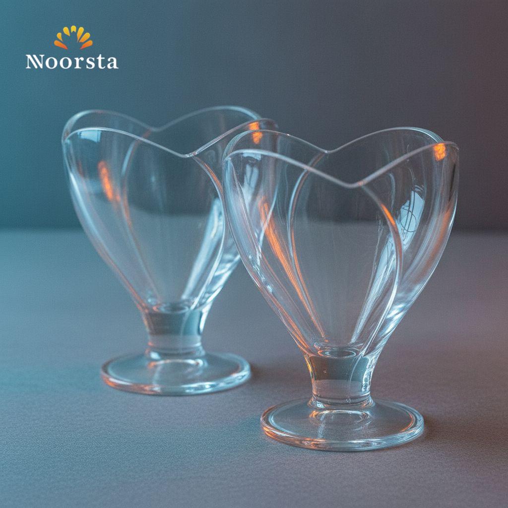 طقم كاسات ايس كريم تركي 2 قطعة لتقديم الجيلي والفروت سلاط - Elegant Turkish Glass Dessert Cups 2-Piece Set 270ml - Noorsta