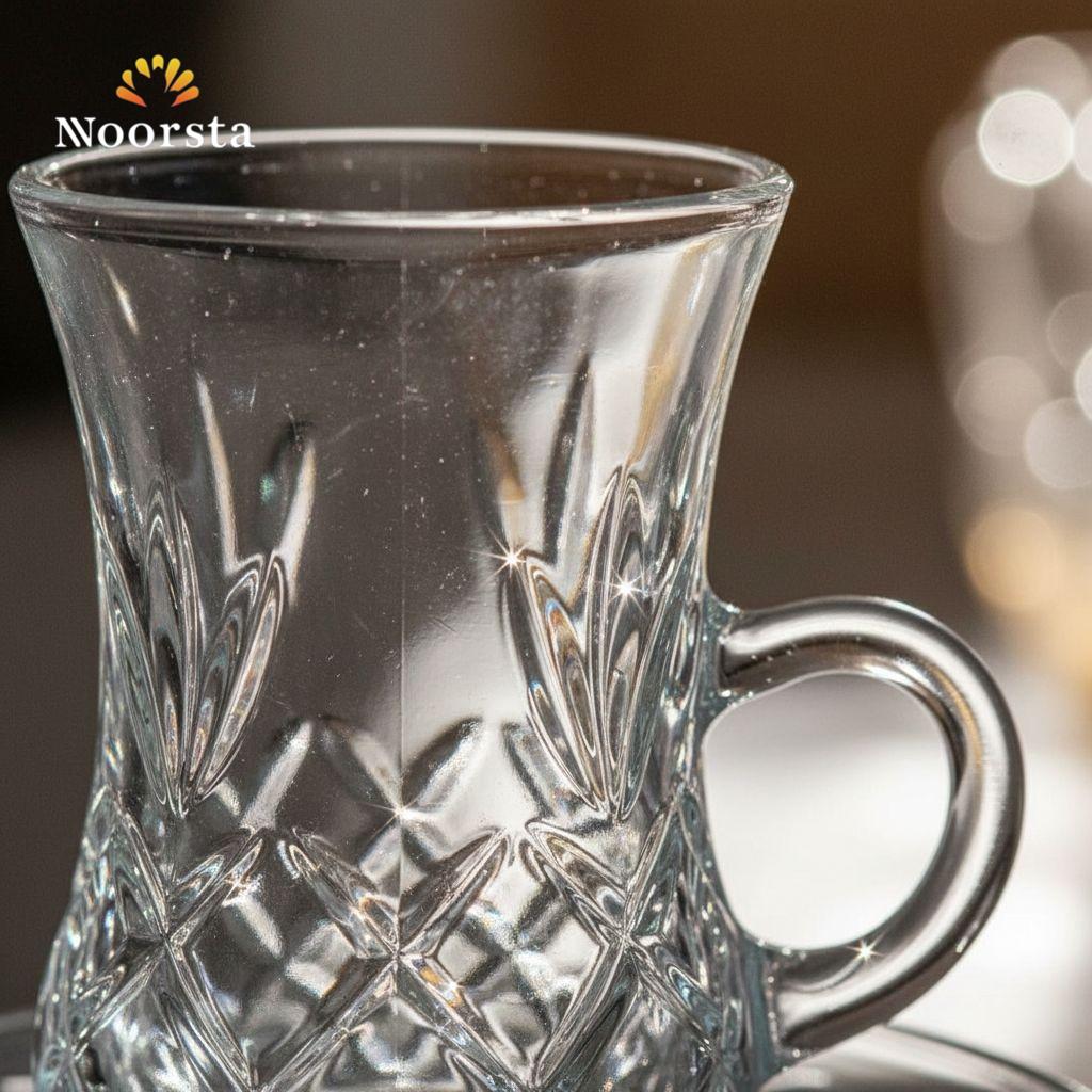 Deli Luxury Crystal-Cut Glass Tea Cup & Saucer Set (12-Piece)