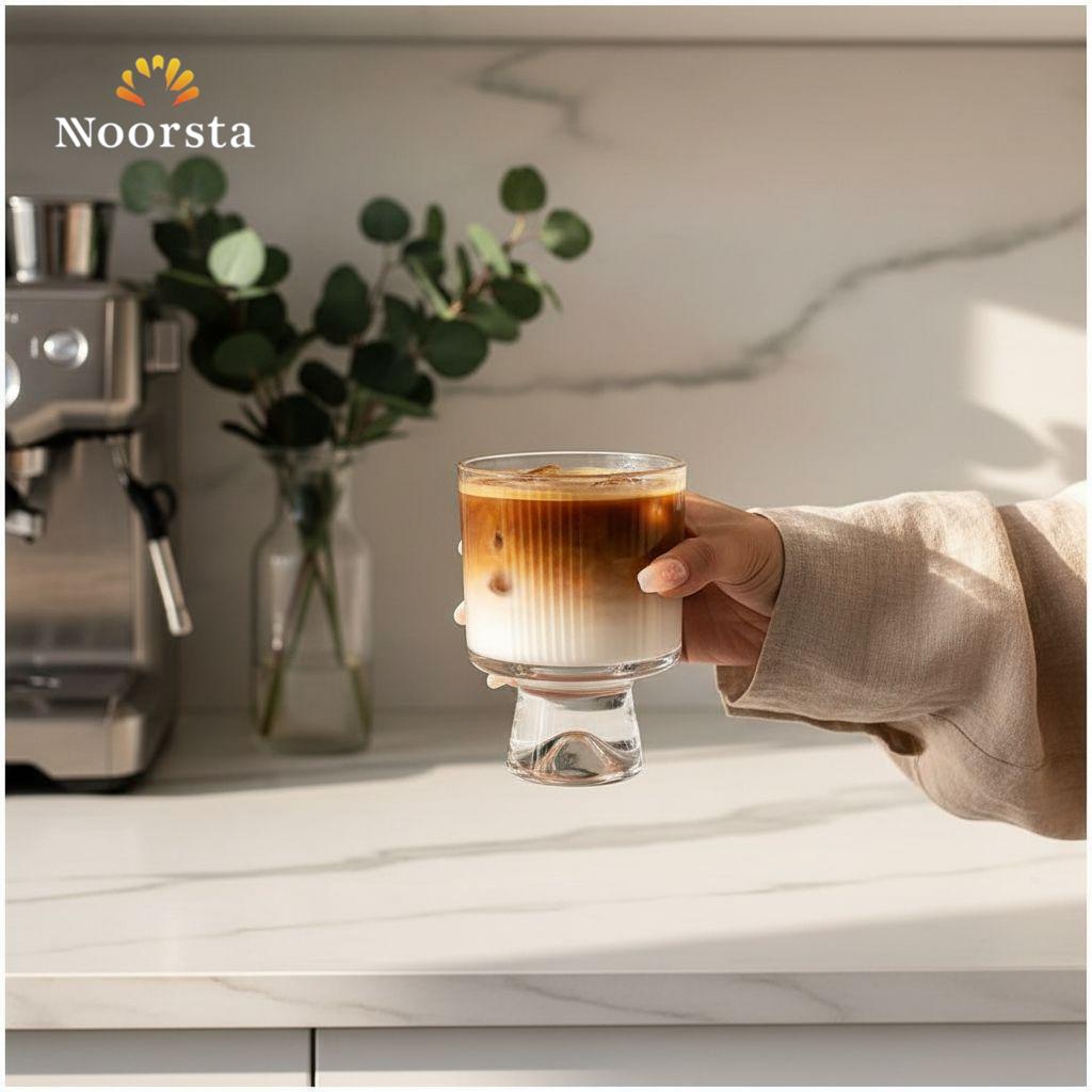 Crystal Ribbed Pedestal Glass Cup - Art Deco Design