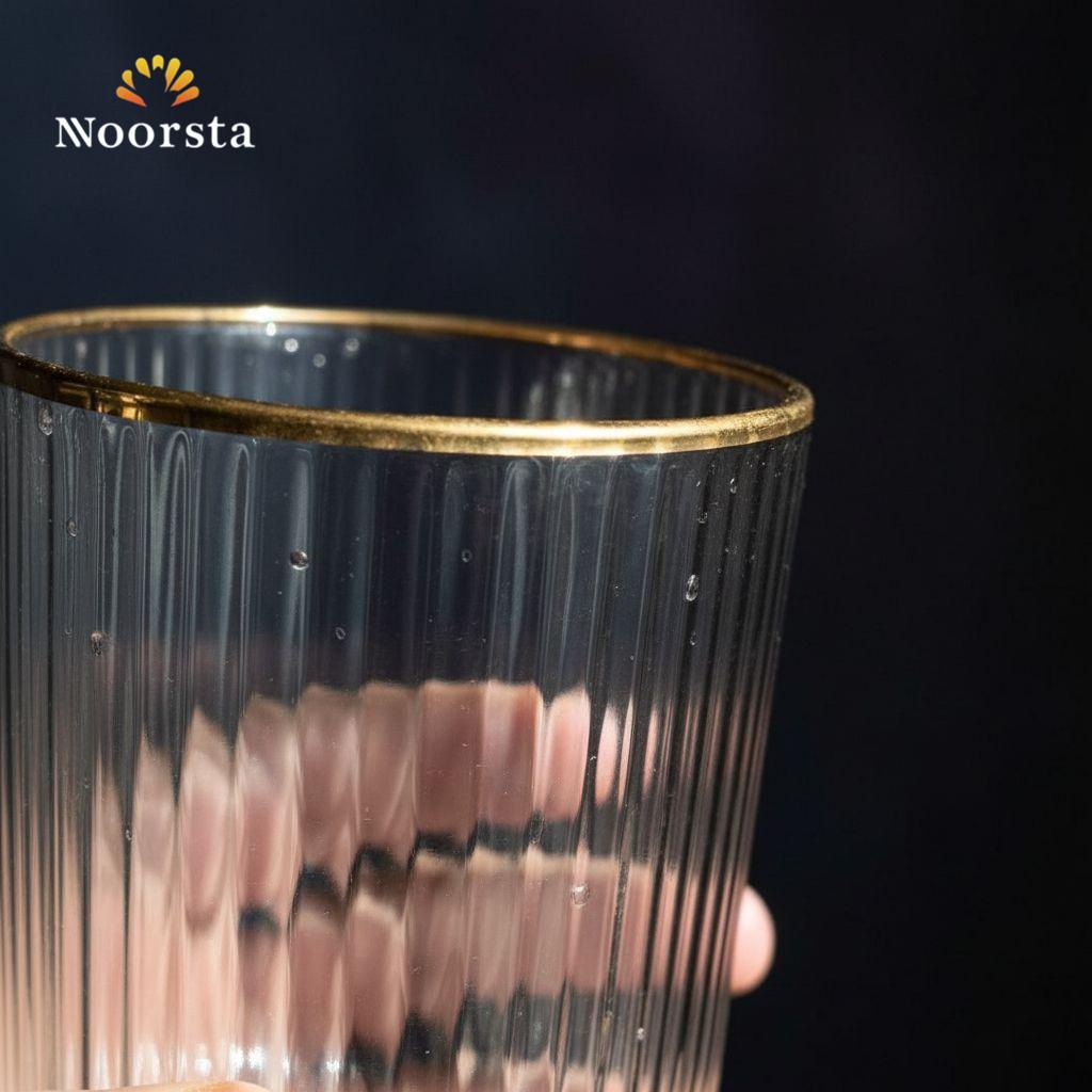 طقم أكواب زجاج مضلع فاخر بحافة ذهبية