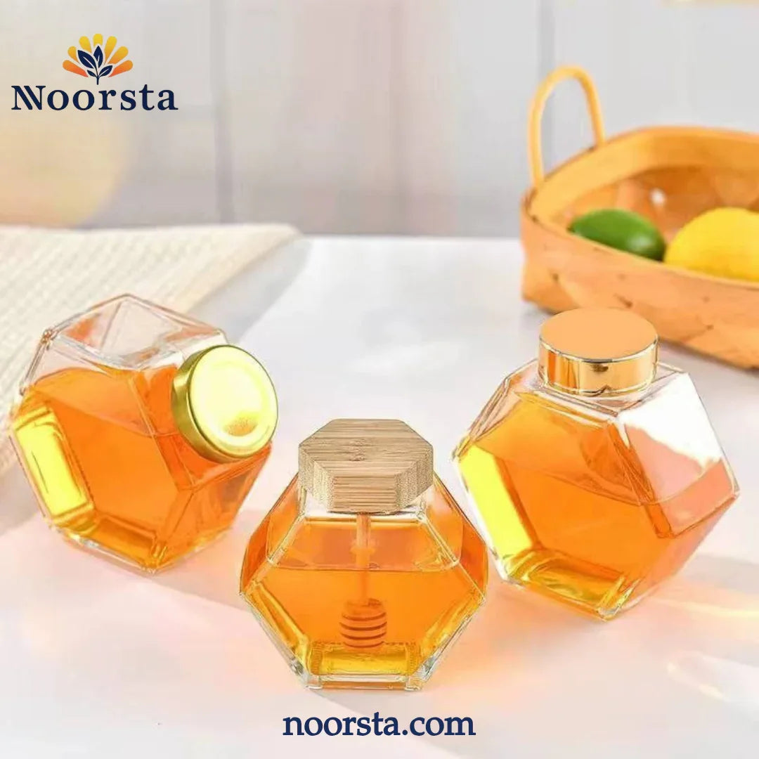HexaGlow Honey Jar with Bamboo Dipper