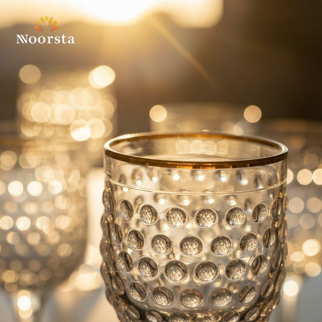 طقم كاسات عصير كريستالية بنقشة اللؤلؤ وحافة ذهبية فاخرة