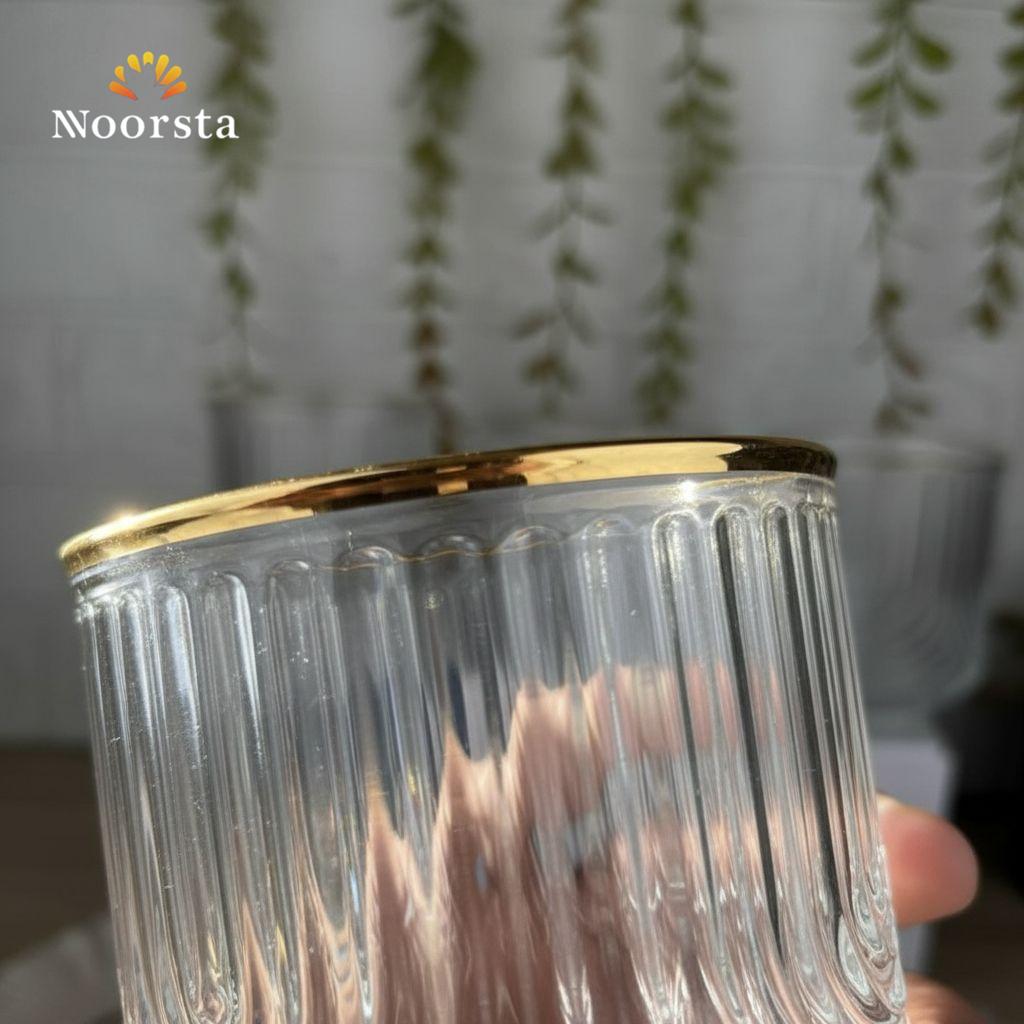 Royal Fluted Crystal Glass Set with Gold Rim