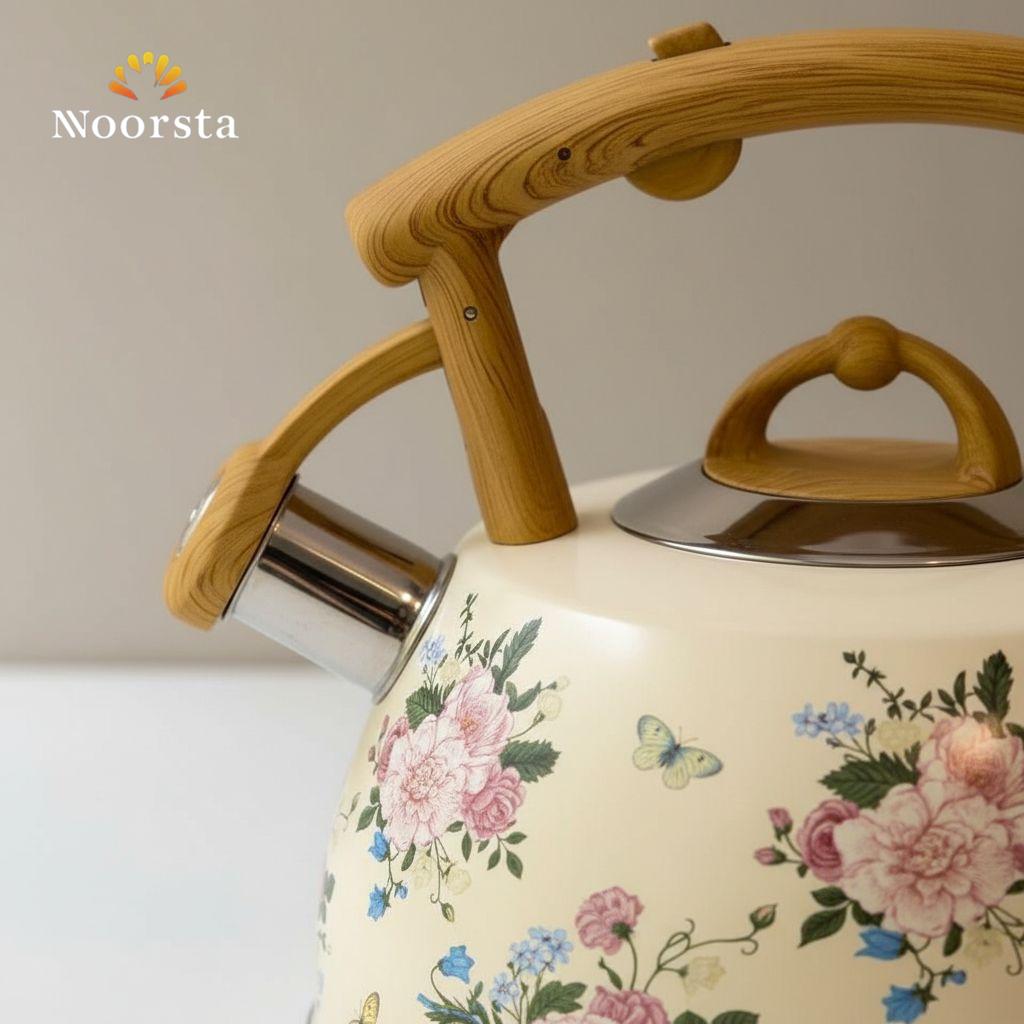 براد شاي صاج بصفارة ونقشة فلوري 3 لتر - Vintage Floral Enamel Whistling Kettle 3L - Noorsta