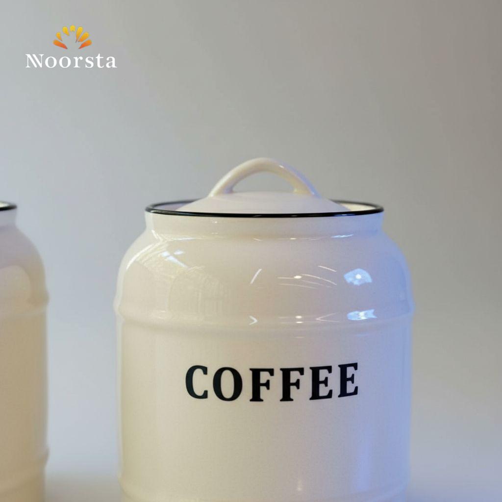 طقم علب شاي وسكر وكوفي كورنر بورسيلين - Minimalist Porcelain Tea Sugar Coffee Canister Set - Noorsta