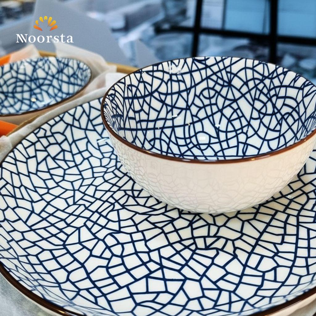 طقم عشاء بورسلين حراري 12 قطعة بنقشة هندسية - Modern 12-Piece Thermal Porcelain Dinnerware Set - Noorsta