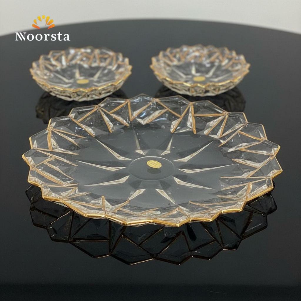 Radiant Geometric Gold-Rimmed Crystal Serving Set