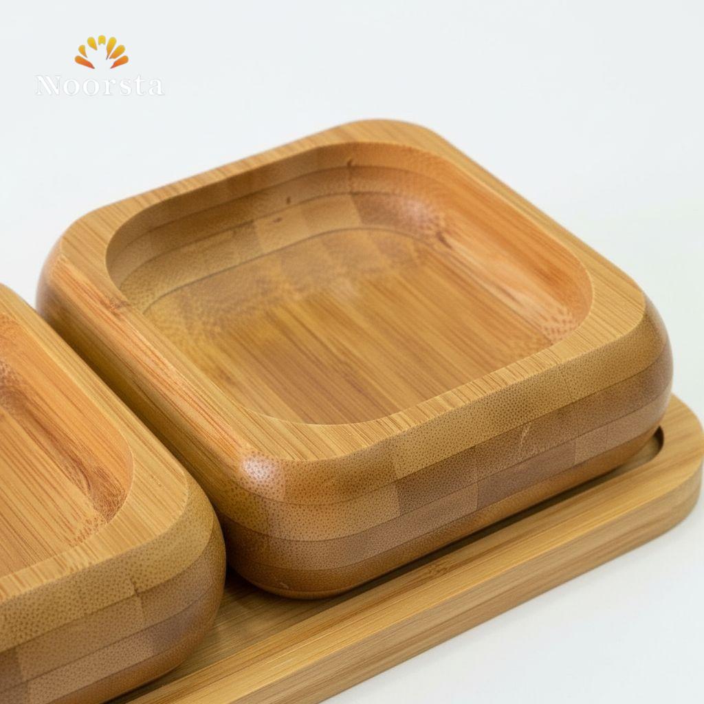 طقم تسالي بامبو طبيعي 4 قطع - Authentic Bamboo 4-Piece Snack Serving Set - Noorsta
