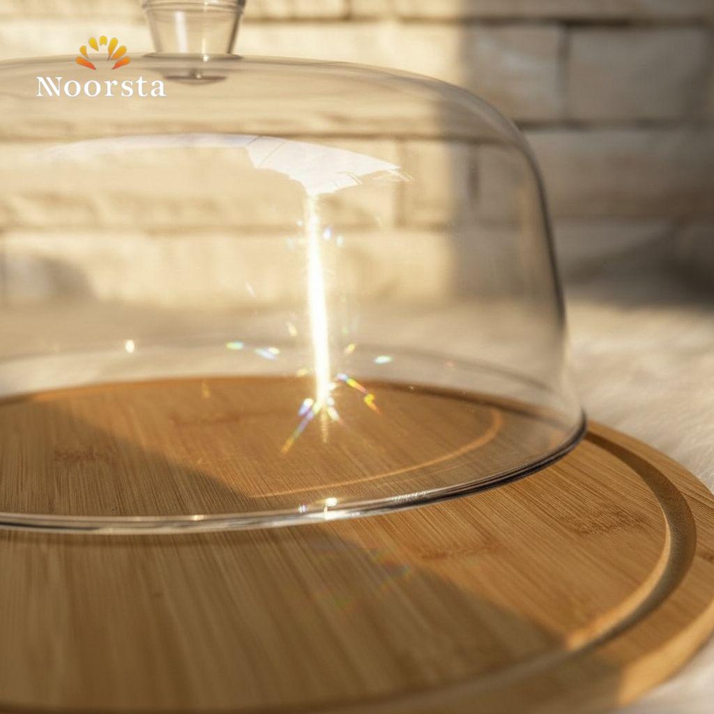 Artisan Bamboo Serving Platter with Crystal-Clear Dome 26cm
