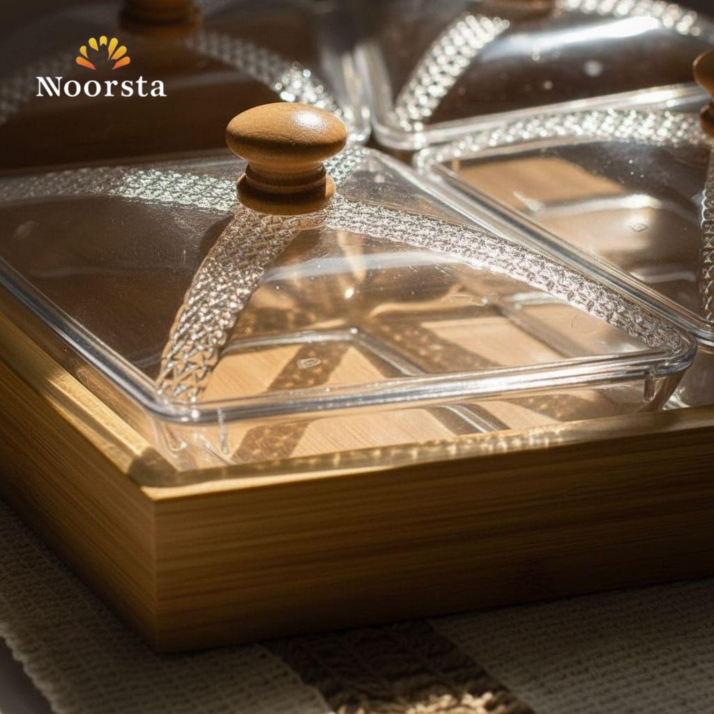 Hexagonal Bamboo & Crystal-Finish Acrylic Serving Set