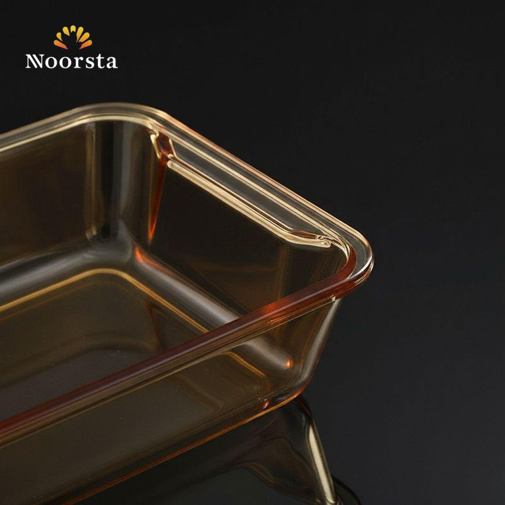 طاجن بايركس مستطيل للفرن لون عسلي سعة 2.4 لتر - Premium Amber Glass Rectangular Baking Dish 2.4L - Noorsta