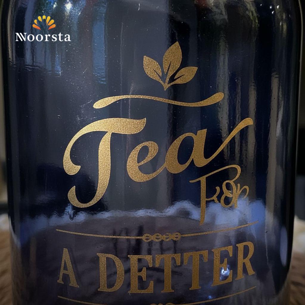 طقم برطمانات تخزين زجاجي فاخر باللون الأزرق الليلي مع كتابة ذهبية - 3 قطع