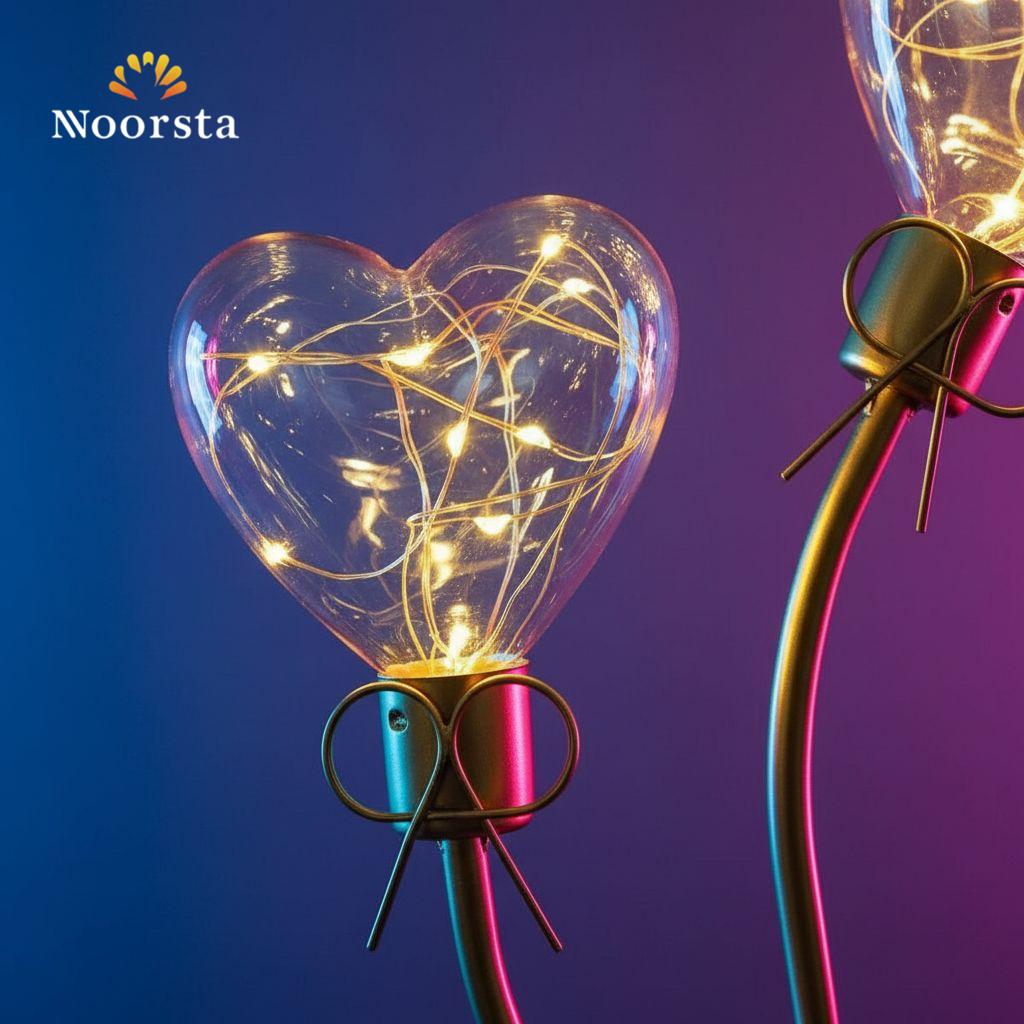 أباجورة ديكور شيك جدا على شكل قلب تنور بيتك - Elegant Heart-Shaped Metal and Glass Decorative Lamp - Noorsta