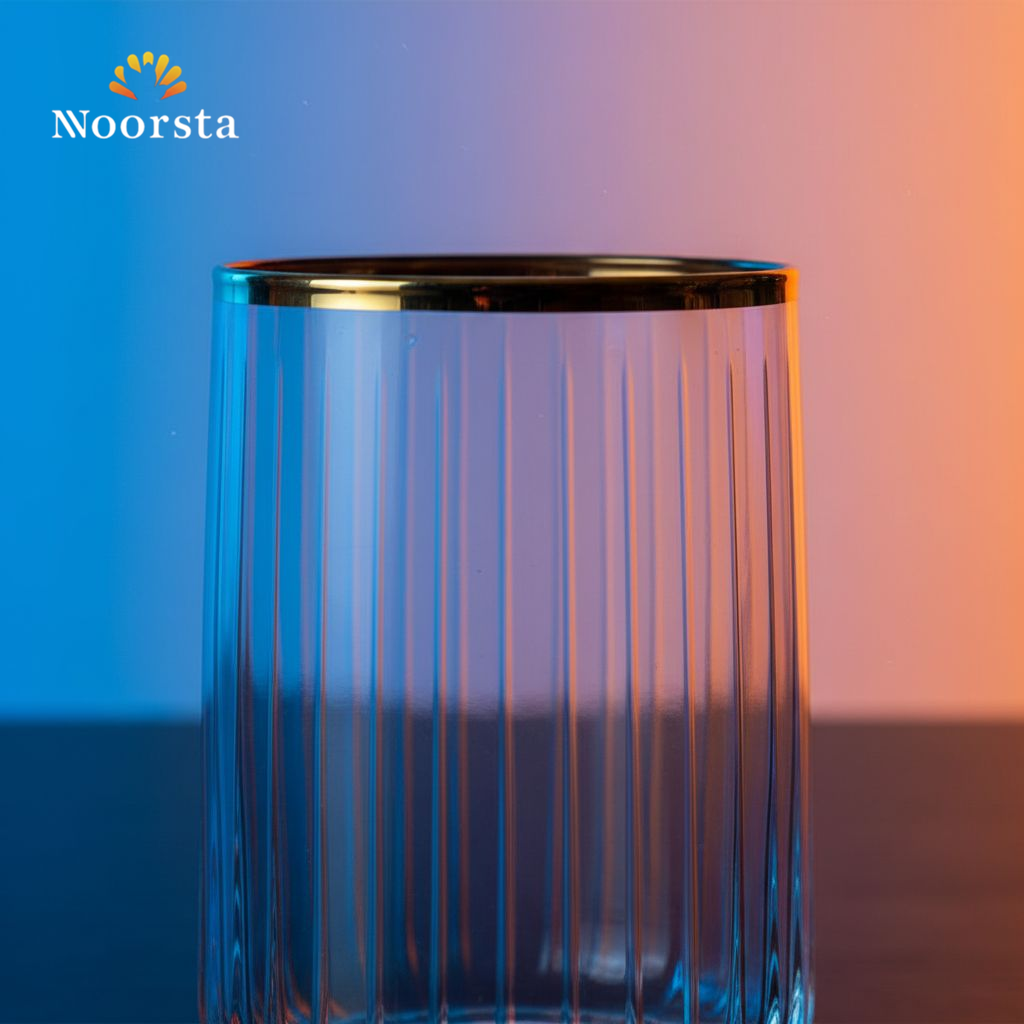 طقم كوبايات باشباتشي نوفا تركي 18 قطعة بأطراف دهبي - Elegant Pasabahce Nova 18-Piece Ribbed Glassware Set with Gold Rims - Noorsta