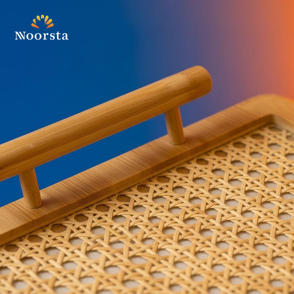 طقم صواني خشب بامبو لتقديمات الضيوف - Authentic Bamboo Woven Serving Tray Set - Noorsta