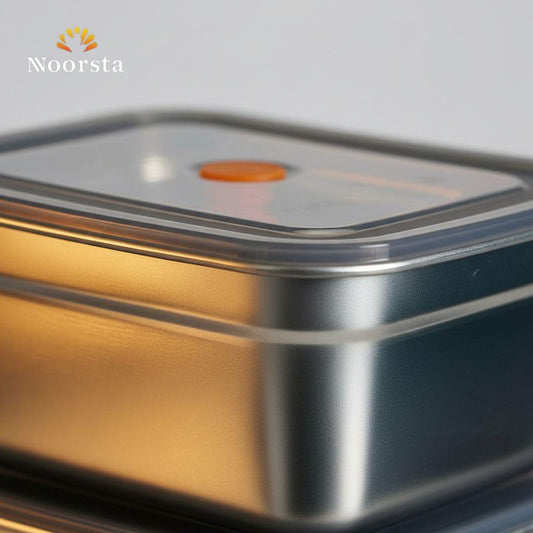 طقم علب تلاجة استيل 5 قطع بغطا سيليكون - Premium 5-Piece Stainless Steel Food Storage Set - Noorsta
