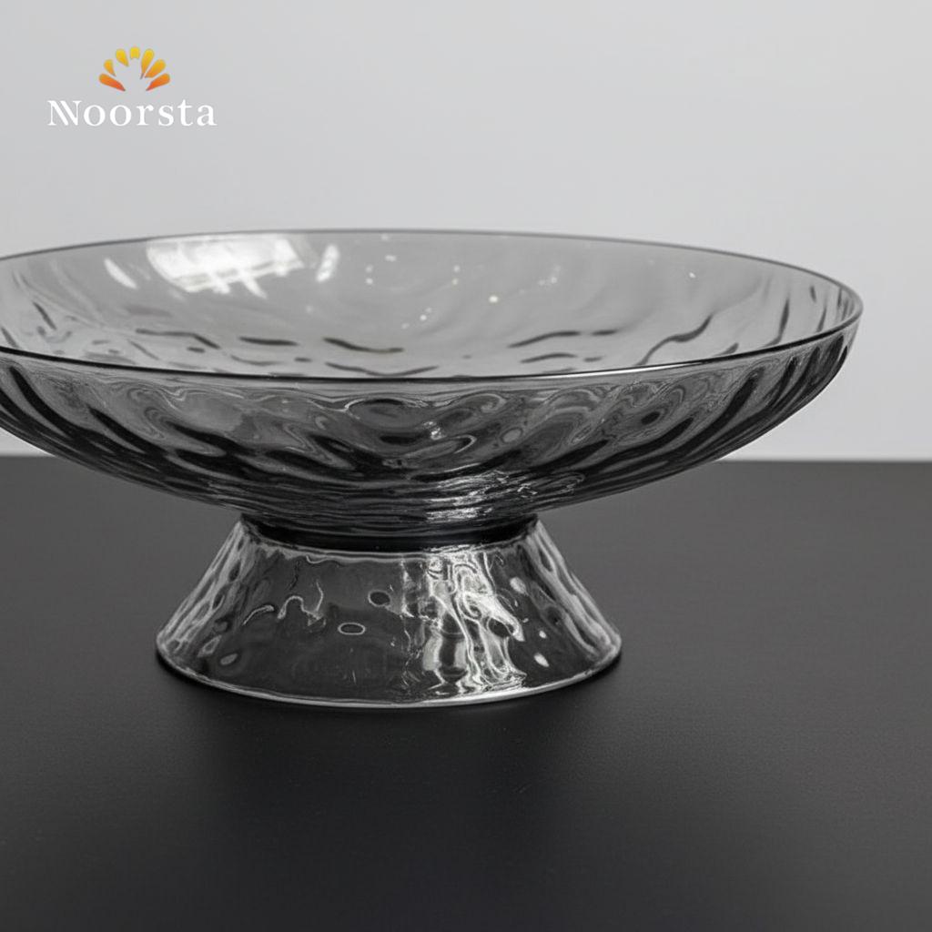 طبق تقديم أكريليك شفاف بقاعدة مرتفعة ونقشة مائية - Elegant Acrylic Pedestal Serving Bowl with Water Ripple Texture - Noorsta
