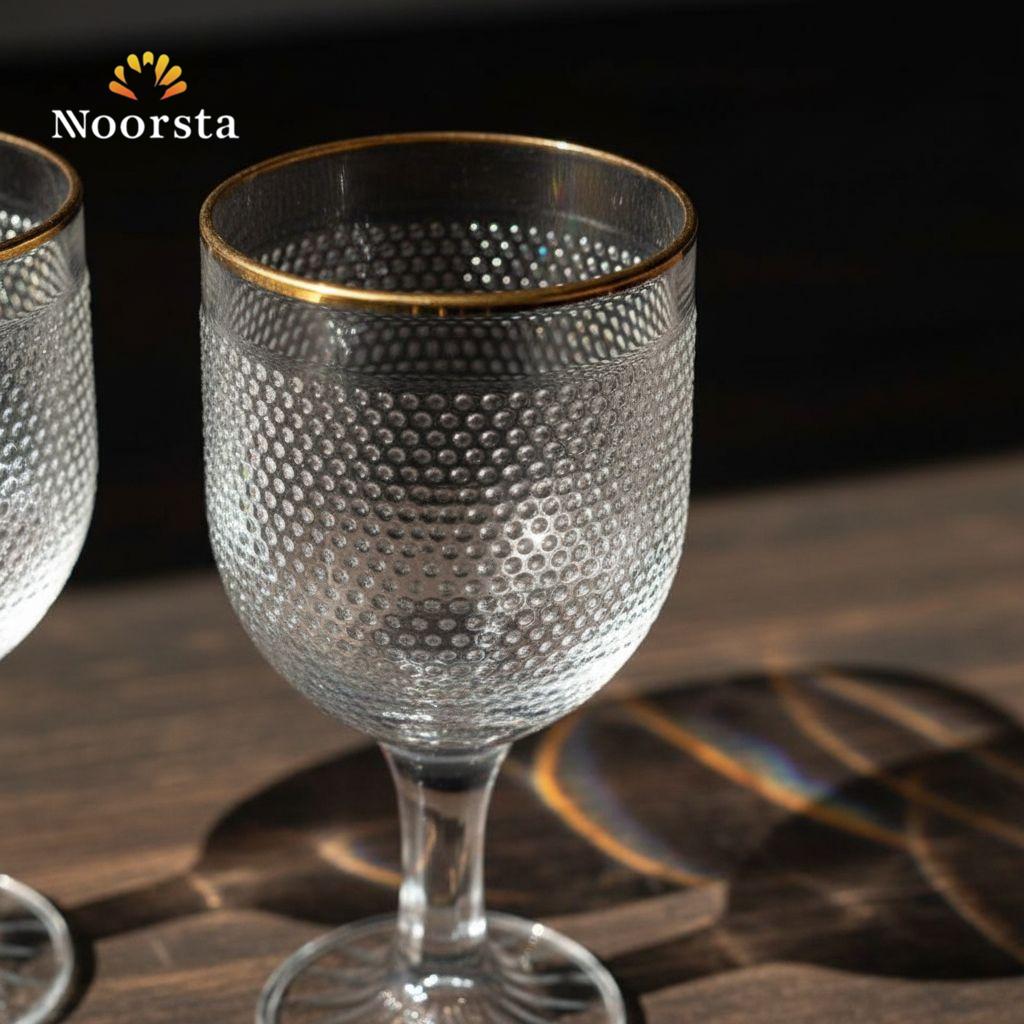 طقم كاسات كريستال بنقش بارز وحافة ذهبية - 6 قطع