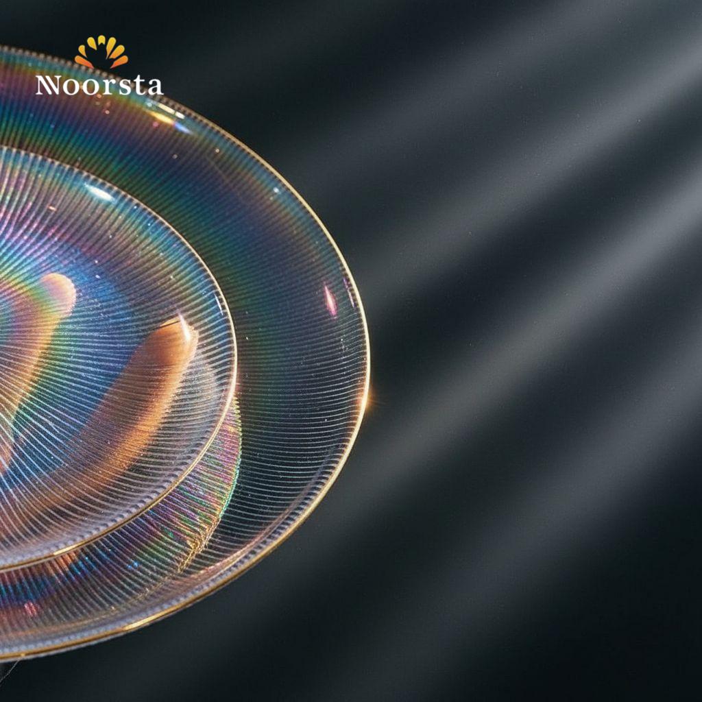 طقم أطباق جاتوه زجاج مضلع بألوان الطيف - Iridescent Ribbed Glass Gateau Plate Set - Noorsta