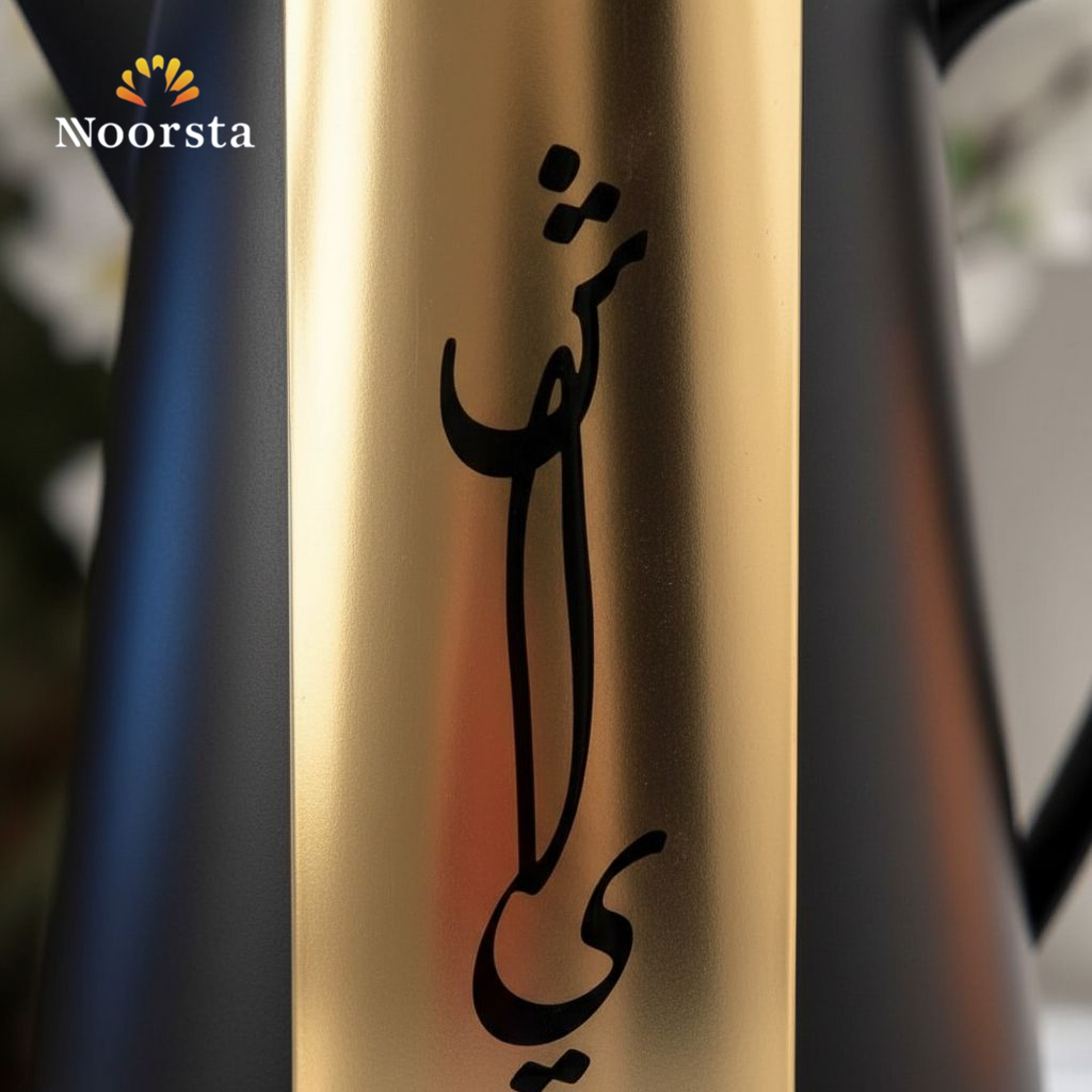 طقم ترمس شاي وقهوة قطعتين بلمسات دهبي - Premium 2-Piece Arabic Calligraphy Thermal Carafe Set - Noorsta