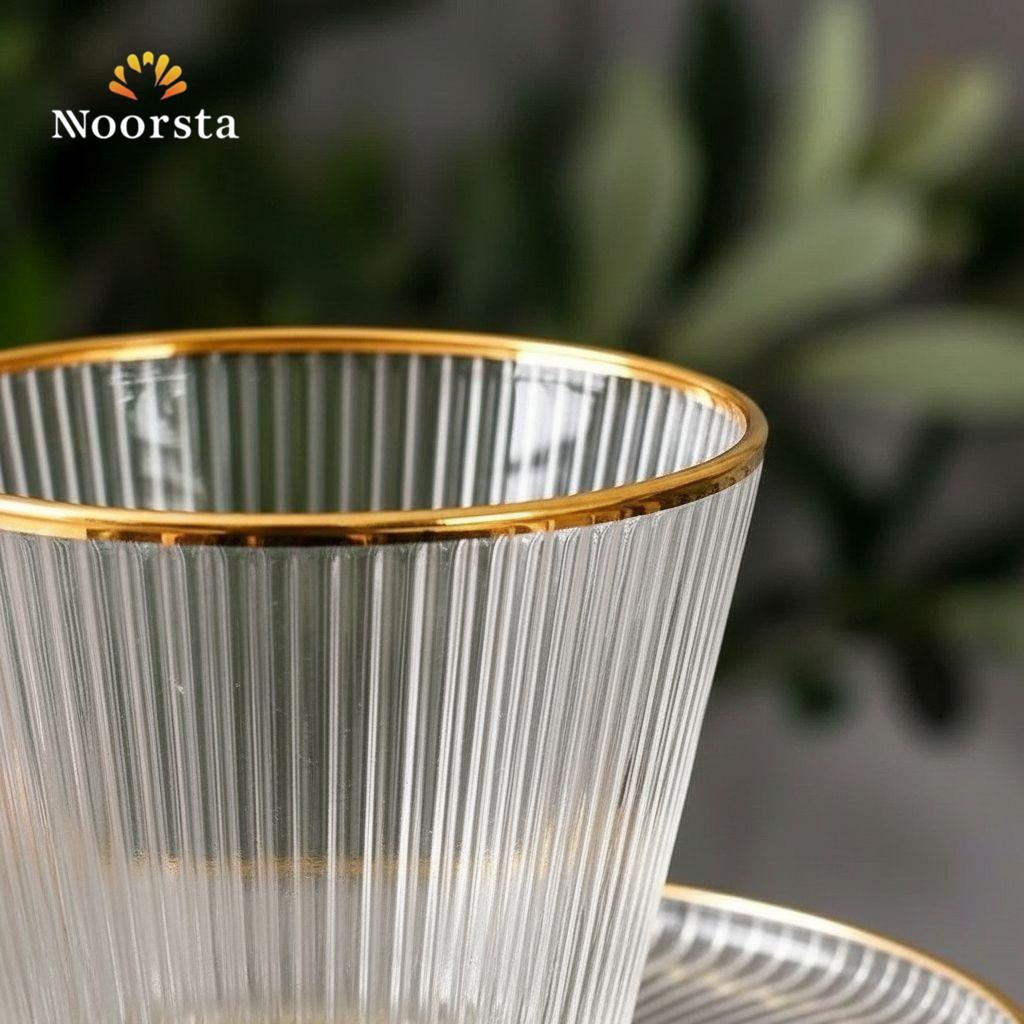 Aurelia Gold-Rimmed Fluted Glass Tea Cup & Saucer Set
