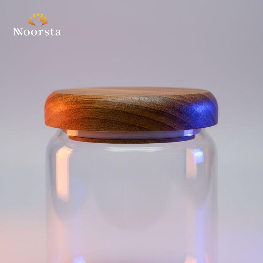 برطمان زجاج بوروسيليكات بغطاء خشب لتنظيم المطبخ - Minimalist Borosilicate Glass Storage Jar with Wooden Lid - Noorsta