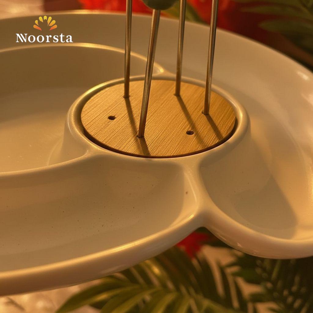 The Verde Ceramic Snack Platter with Wooden Insert & Serving Picks