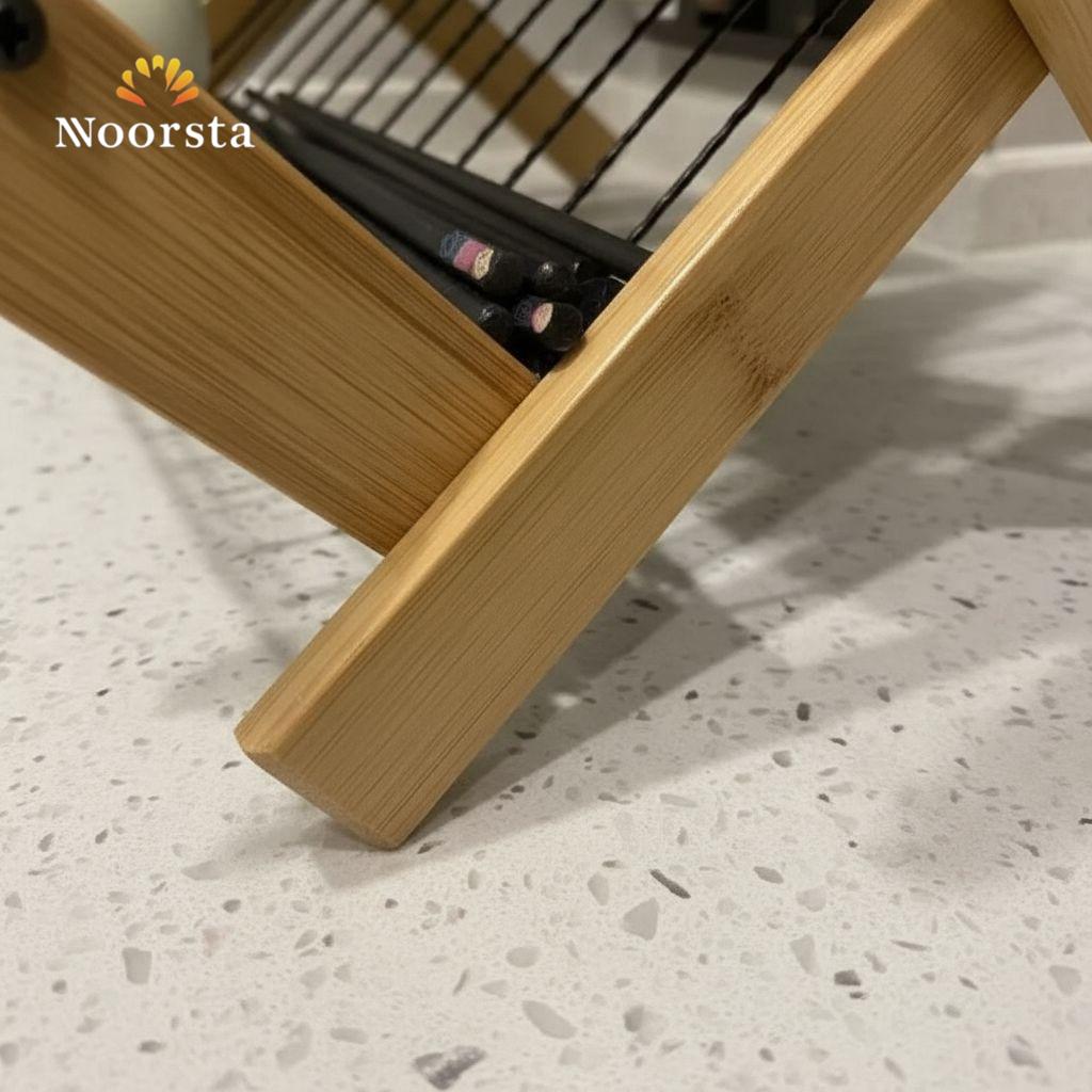 Zenith Foldable Bamboo & Black Wire Dish Drying Rack