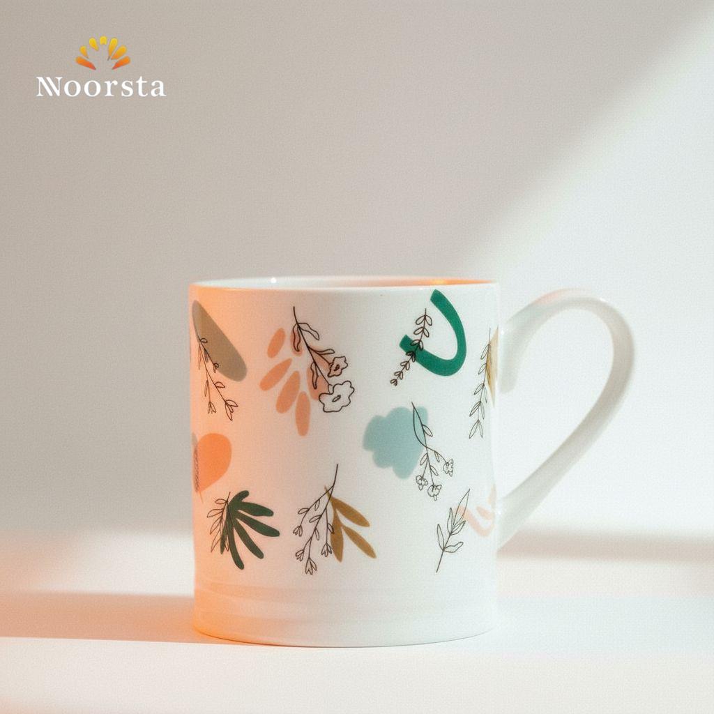 مج بورسلين كبير شيك للقهوة والشاي - Premium Botanical Porcelain Mug 300ml - Noorsta