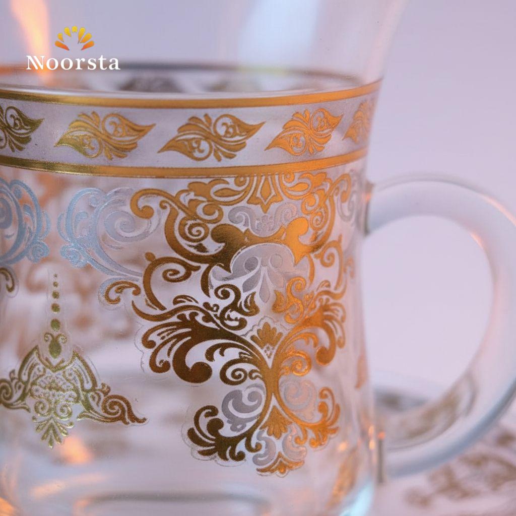 طقم قهوة استكانة مدهب 12 قطعة لجهاز العروسة - Authentic Gold Patterned Istikana Coffee Set 12 Piece - Noorsta