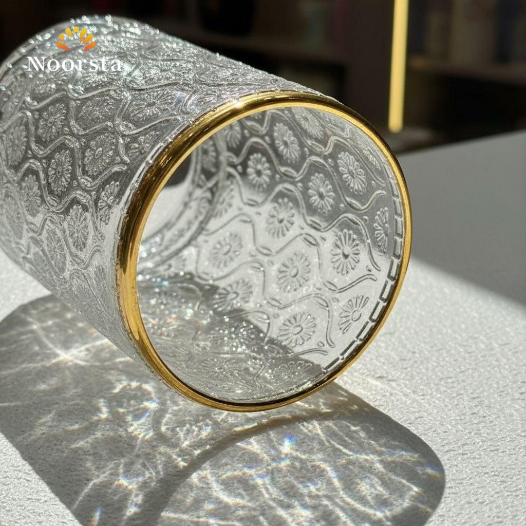 Royal Golden Rim Embossed Crystal Tumbler Set