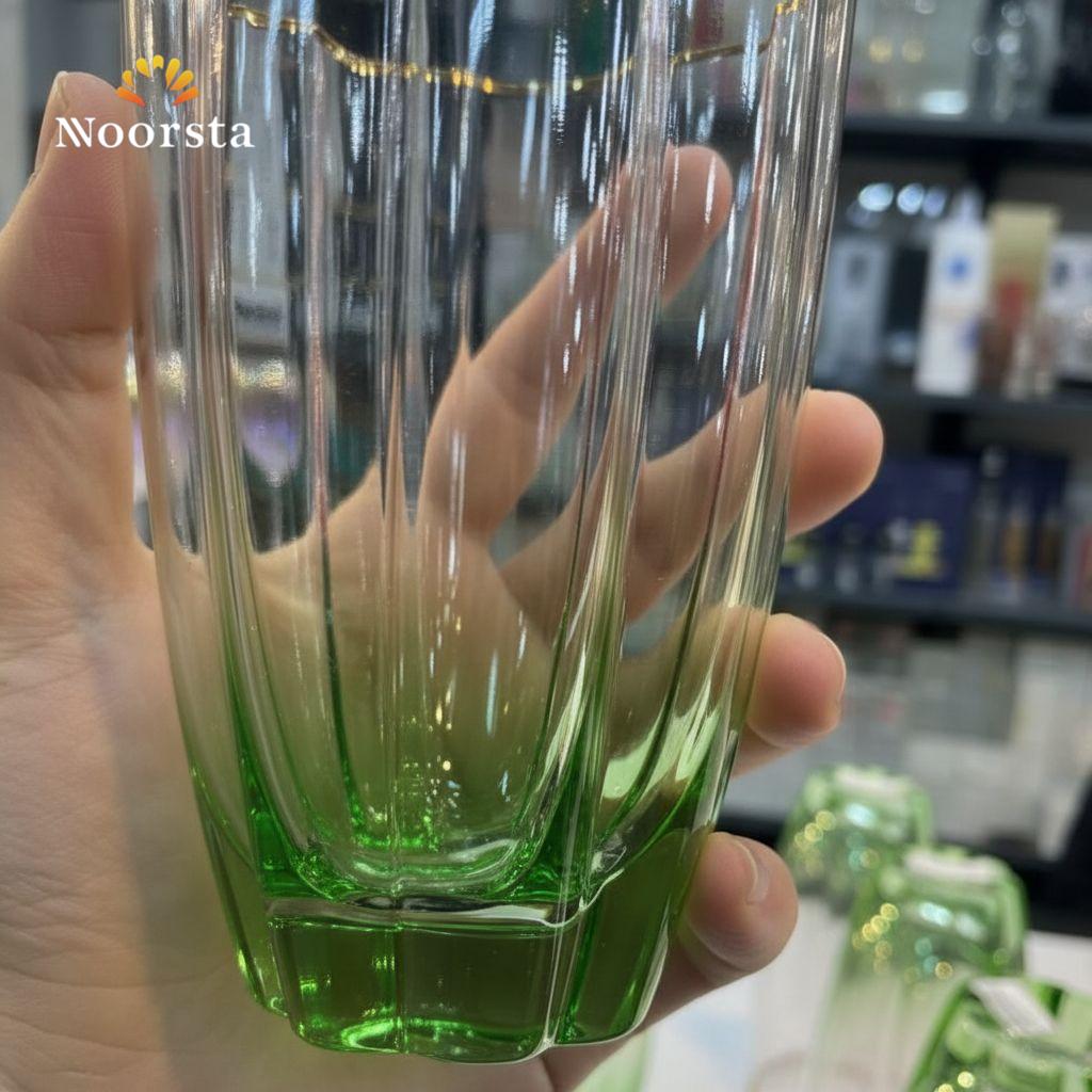 Emerald Ombre Fluted Glass Tumbler Set with 24k Gold Rim