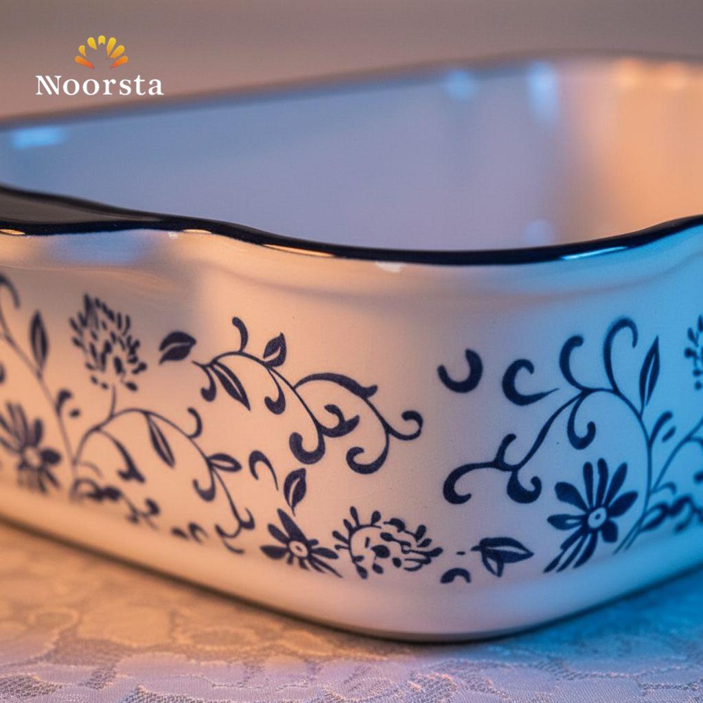 صينية فرن بورسلين بنقشة زرقاء - Royal Blue Floral Ceramic Baking Dish - Noorsta