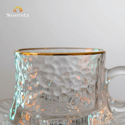 فنجان قهوة قزاز شيك بحواف دهبي - Elegant Textured Glass Coffee Cup Set with Gold Rim - Noorsta