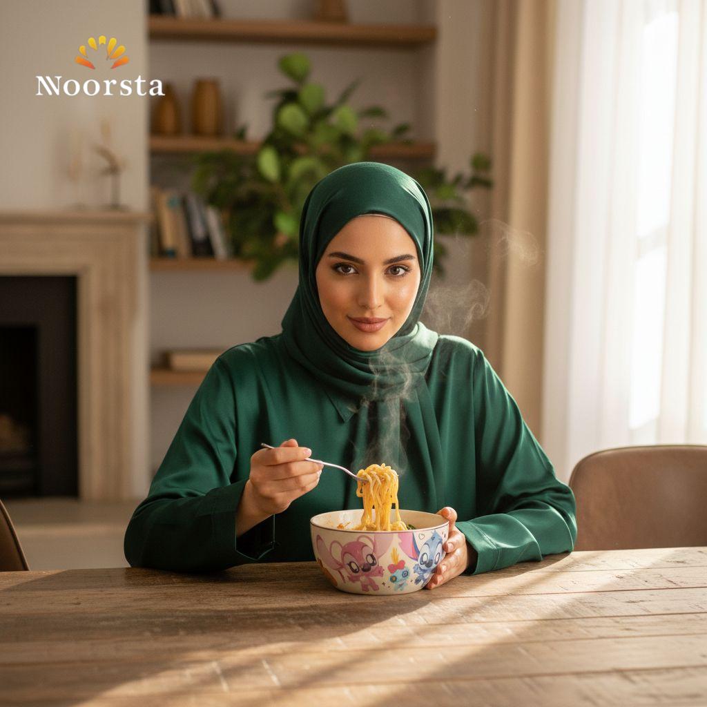بولة بورسلين حراري كبيرة للشوربة والنودلز بتصميم ستيتش - Premium Heat-Resistant Porcelain Noodle & Soup Bowl - Noorsta