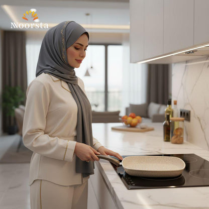 جريل جرانيت كوك ان مقاس 28 سم كريمي - Premium Granite Grill Pan 28cm Creamy - Noorsta