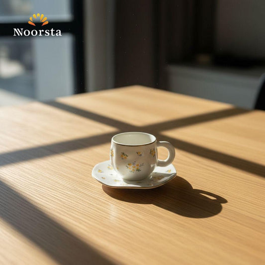 طقم فناجين قهوة بورسلين شيك للتقديم - Classic Floral Porcelain Espresso Cup Set - Noorsta