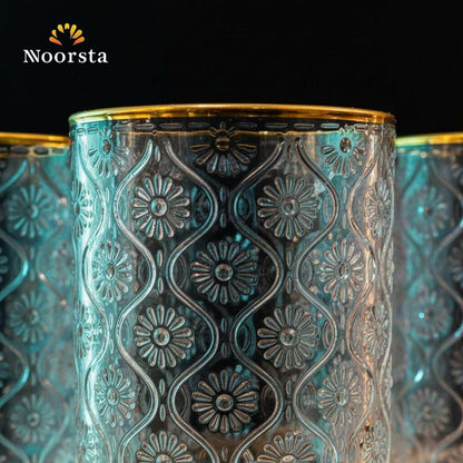 طقم كاسات عصير زجاج منقوش لجهاز العروسة - Elegant Embossed Glass Juice Tumblers Set - Noorsta