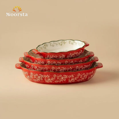 Royal Crimson Floral Ceramic Oval Baking Dish Set - 3 Piece