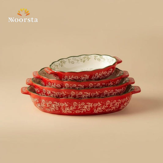 Royal Crimson Floral Ceramic Oval Baking Dish Set - 3 Piece