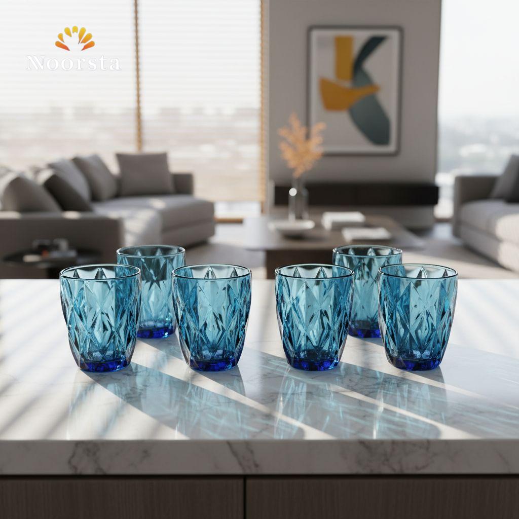 طقم كوبايات كريستال مضلعة شيك جدا للعصير والشاي - Elegant Ribbed Crystal Glass Cup Set - Noorsta