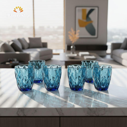 طقم كوبايات كريستال مضلعة شيك جدا للعصير والشاي - Elegant Ribbed Crystal Glass Cup Set - Noorsta