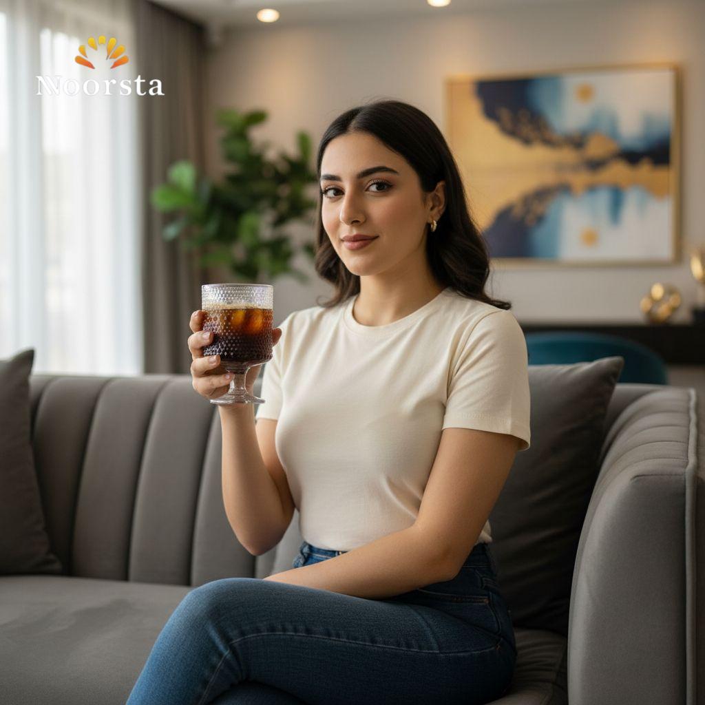 كاس قزاز شيك لتقديم العصير - Lumina Iridescent Hobnail Glass Goblet - Noorsta