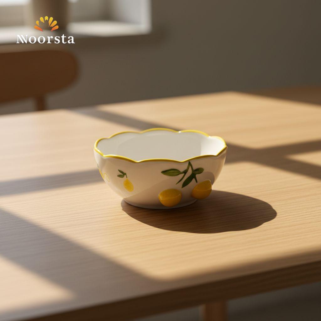 بولة بورسلين شكل ليمون بارز مقاس 10 سم - Vibrant Lemon Embossed Porcelain Bowl 10cm - Noorsta