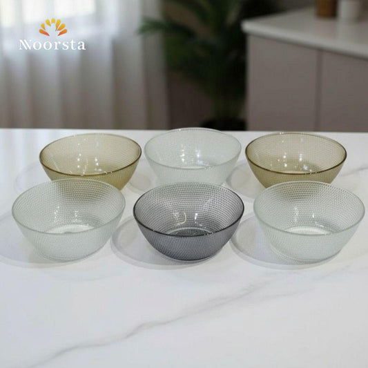 طقم بولات زجاج حراري شيك للتقديم وجهاز العروسة - Elegant 6-Piece Textured Glass Serving Bowl Set - Noorsta