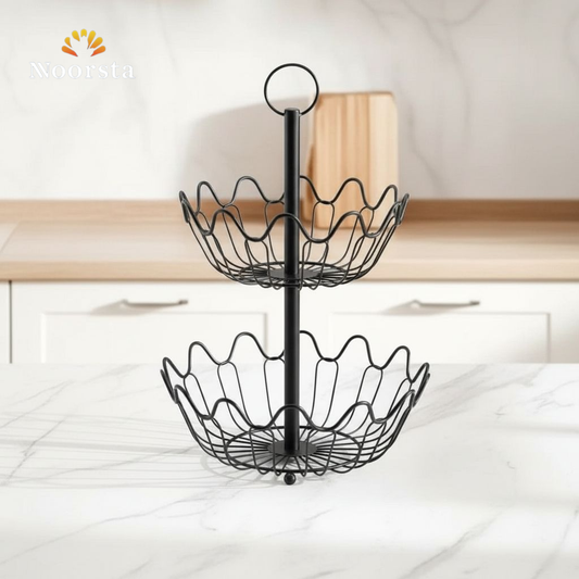 شيالة فاكهة معدن سوداء 2 دور شيك جدا - Modern 2-Tier Black Wire Fruit Stand - Noorsta
